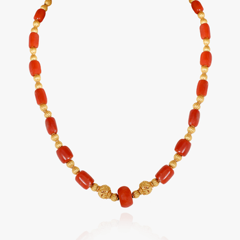 Coral Gold Bead Chain - Coral Beads Gold Necklace, transparent png download